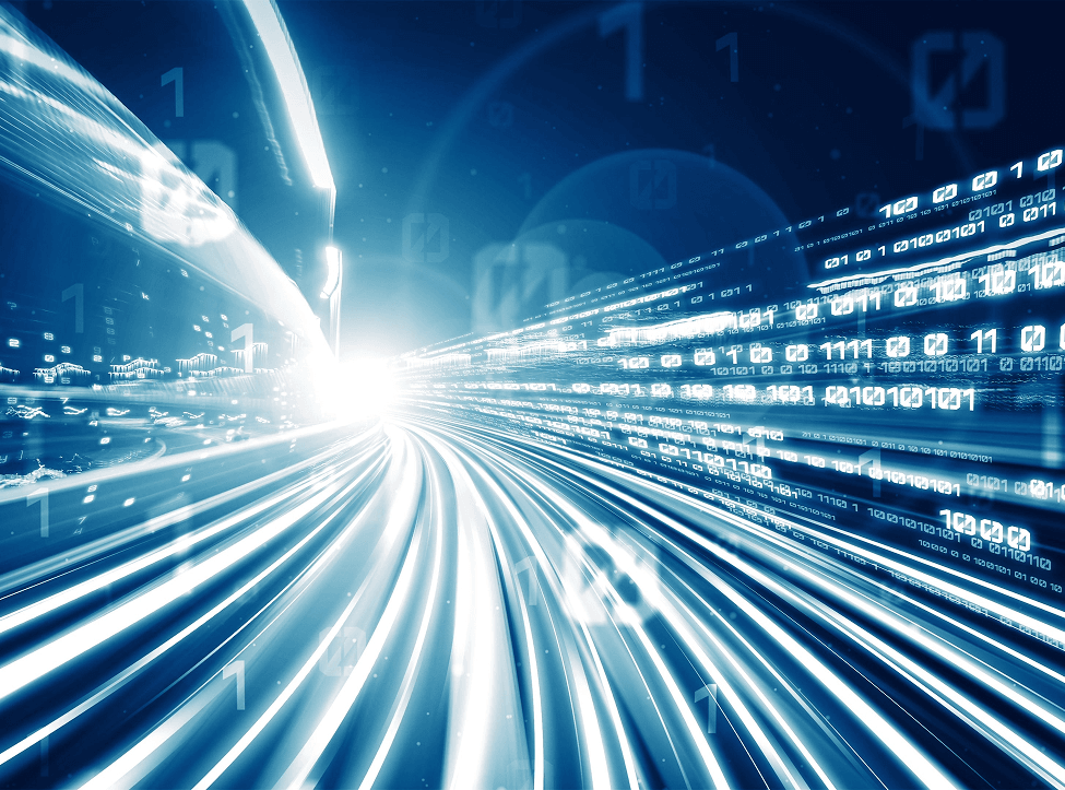 Image of binary code moving at high speed