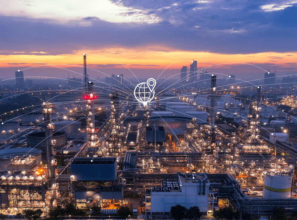 A factory centrally connected with various devices and systems